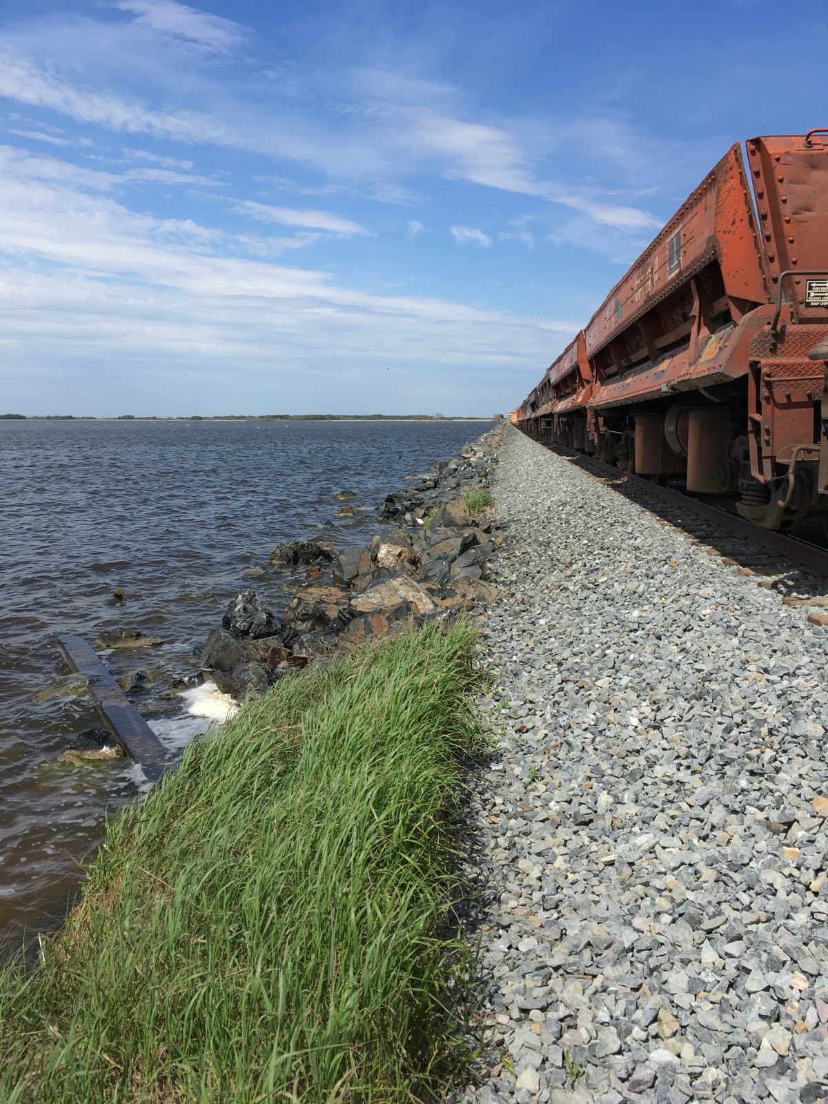 Wide view of the causeway across Quill Lake